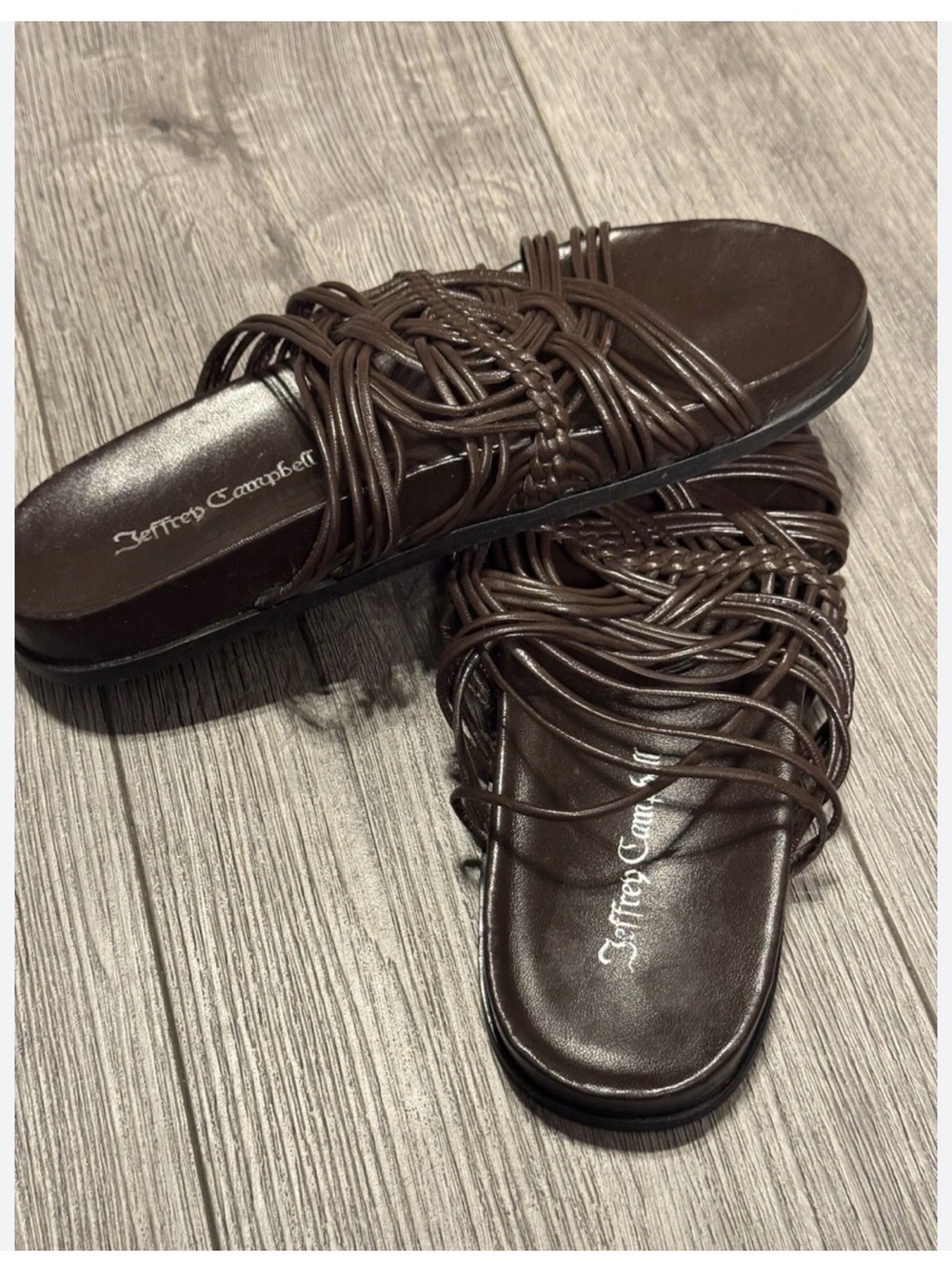 Jeffrey Campbell Dark Brown Braided Strap Slide Sandals
